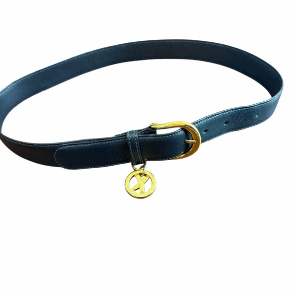 Paloma Picasso Vintage Dark Navy Blue Elegant Leather Belt with Gold Buckle main image 4